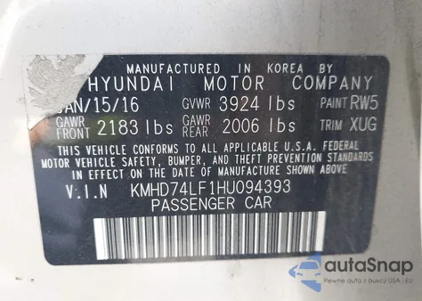2017 Hyundai Elantra Se from USA, damaged, VIN KMHD74LF1HU094393